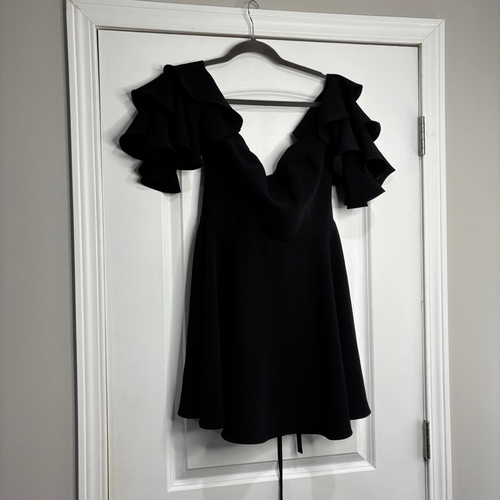 Amanda Uprichard Black Ruffle Off Shoulder Mini Shelby Dress Size Medium
